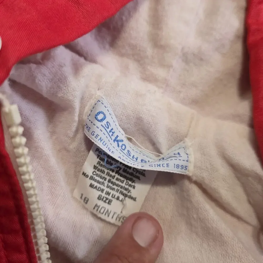 Vintage OshKosh Bgosh Windbreaker Jacket 18M Months Red Blue Full Zip Hooded 90s